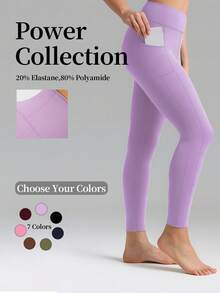 High Waisted Tummy Control Pocket Shaping Training Leggings,Tummy Control Butt-Lifting Training Leggings With Pockets - 淡紫色 - 查看 3