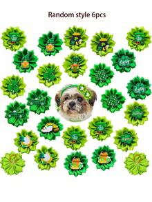 6个绿色三叶草圣帕特里克节迷你宠物专用头箍发饰，非常适合日常小狗装饰、摄影和旅行装饰，款式随机。 - 彩色 - 查看 9