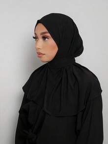 1pc Fashionable Casual Elegant Instant Hijab Cap, Classic Minimalist Style Hijabi Outfit, Soft & Breathable Jersey Fabric, Versatile For Daily Life, Festivals, Prayers - Black - View 3