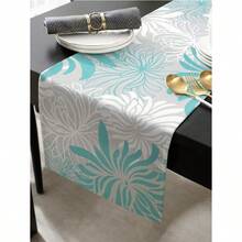 Orange Chrysanthemum Flowers Linen Table Runners Dresser Scarves Table Decor Teal Green Table Runners Holiday Party Wedding Decorations - 如圖所示 - 查看 4