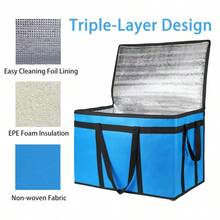 2PK Cooler Insulated Food Delivery Bag With Bottom For Delivery Drivers, XXXLarge Thermal Bags For Catering Hot Pizza, Travel Camping Picnic BasketGrocery Reusable Warmer Frozen, BlackBlue - XXXLargeWithHardBott - 查看 2