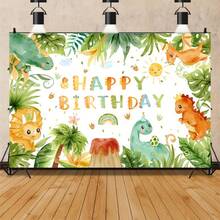 1pc Dinosaur Birthday Theme Backdrop, Dinosaur Pattern, Happy Birthday Decoration For Boys, Birthday Party Supplies, Birthday Party Celebration Backdrop, Birthday Party Photo Props - Multicolor - View 1