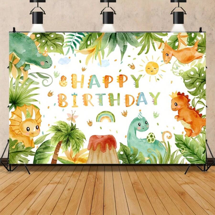 1pc Dinosaur Birthday Theme Backdrop, Dinosaur Pattern, Happy Birthday Decoration For Boys, Birthday Party Supplies, Birthday Party Celebration Backdrop, Birthday Party Photo Props - Multicolor - View 1