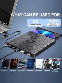 8合1外置CD/DVD刻录机，USB 3.0和Type-C双接口，超薄便携，8倍读写速度，即插即用无需驱动，兼容笔记本电脑/台式机/Windows 11/10/8/7/Linux系统，支持CD/VCD/DVD数据备份和视频播放，具备纠错功能，外置光驱