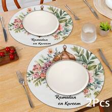 2片/4片/6片装硅胶餐垫，饰有月亮和伊斯兰灯笼图案，伊斯兰节日礼物，阿拉伯风格节日装饰，适用于餐桌、咖啡吧，四季皆宜，可水洗，可作餐垫、杯垫、沥水垫、厨房餐桌垫、室内/室外派对装饰、家居装饰，理想礼物 - 彩色 - 查看 3