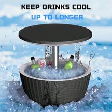Outdoor Cooler Bar Table – 8 Gallon Outdoor Patio Cooler Table With Drain Plug, Adjustable Height Rattan-Style Resin Cool Bar For Poolside, Deck, BBQ & Parties (Black) - màu đen - Xem 5