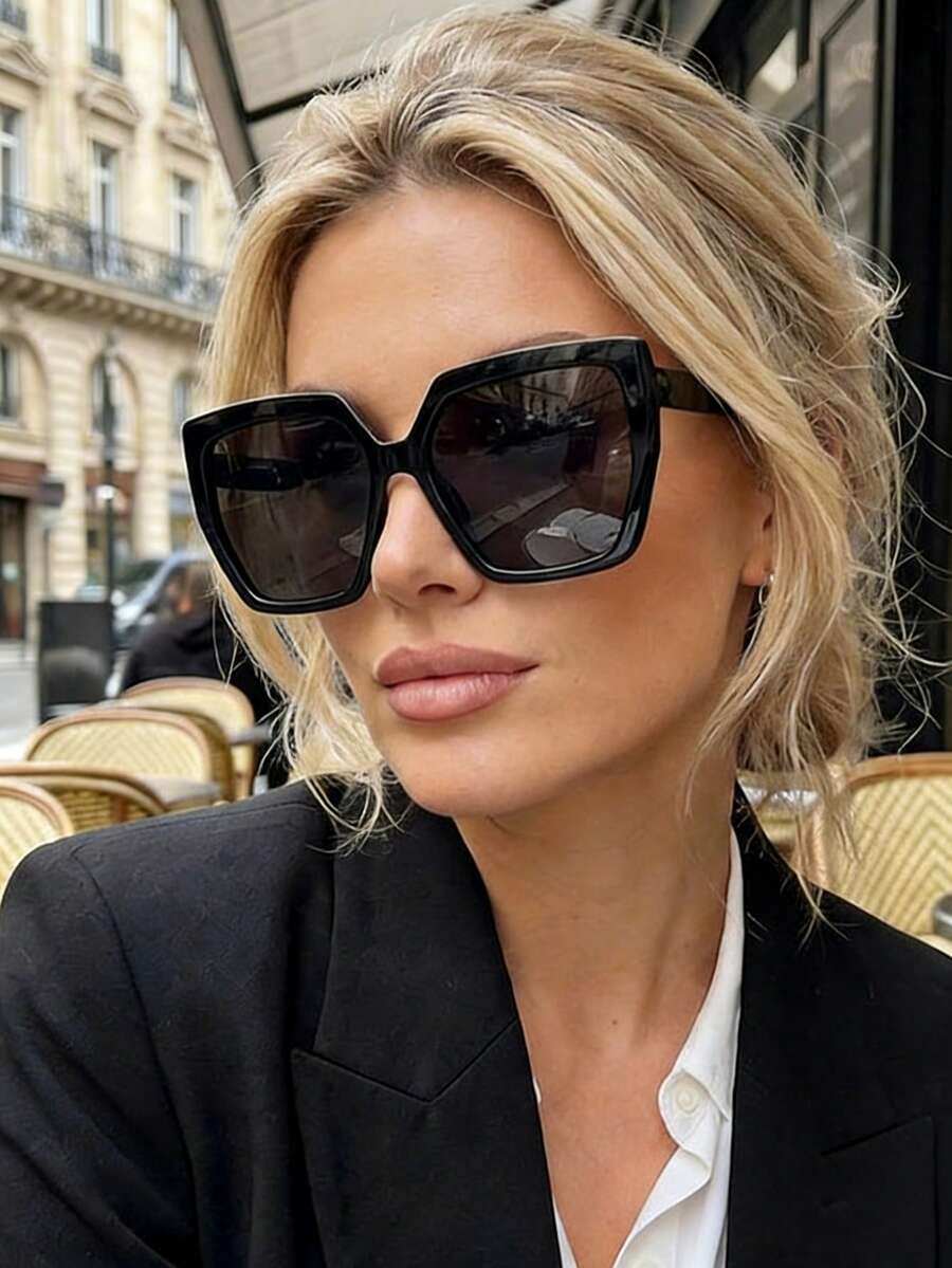 1 chiếc kính thời trang vuông ngoại cỡ, kiểu dáng retro họa tiết da báo, unisex, chống chói sành điệu. - Nhiều màu - Xem 1