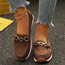 Daily Casual Shoes Women Fashion Chain Decorated Low Top Round Toe Comfortable Lightweight Loafers Womens Shoes Spring Fall Loafers Flats Outdoor Walking Travel - 咖啡棕 - 查看 6
