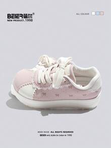 BEIER 春秋新款时尚百搭真皮圆头平底系带滑板鞋（女款） - 粉色 - 查看 4