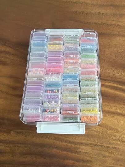 1 Set Of 60 Compartment Jewelry Storage Box, With 60 Transparent Plastic Containers, Tray And Lid - Stackable Organizer Box, (12 Compartments - 60 Compartments Available), 60 Individual Slots + 1 Large Storage Box, Transparent Plastic Containers, Removable Dividers, With Design + Handle