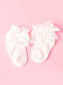 Infant Girls' Ruffle Lace Ankle Socks With Bow, Soft Cotton Ankle Socks Suitable For Babies And Toddlers - Multicolor - View 12