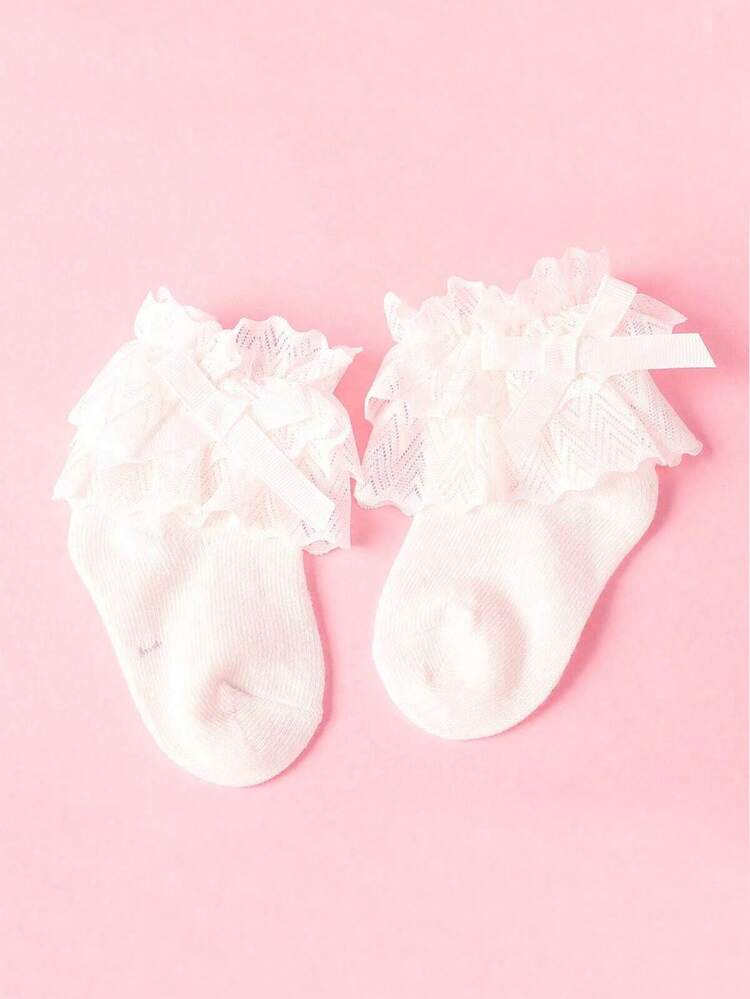 Infant Girls' Ruffle Lace Ankle Socks With Bow, Soft Cotton Ankle Socks Suitable For Babies And Toddlers - Multicolor - View 12