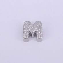  1pc New Silver Color Cubic Zirconia A-Z Initial Alphabet Charm Big Hole Beads,26 Alphabet Letter Pendant Jewelry Accessories - Silver - View 12