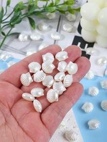 50/100/200Pcs White Acrylic Beach Shell Beads, Shell Pearl Beads For Jewelry Making, DIY Bracelet Neacklace Key Chain Handmade Accessories