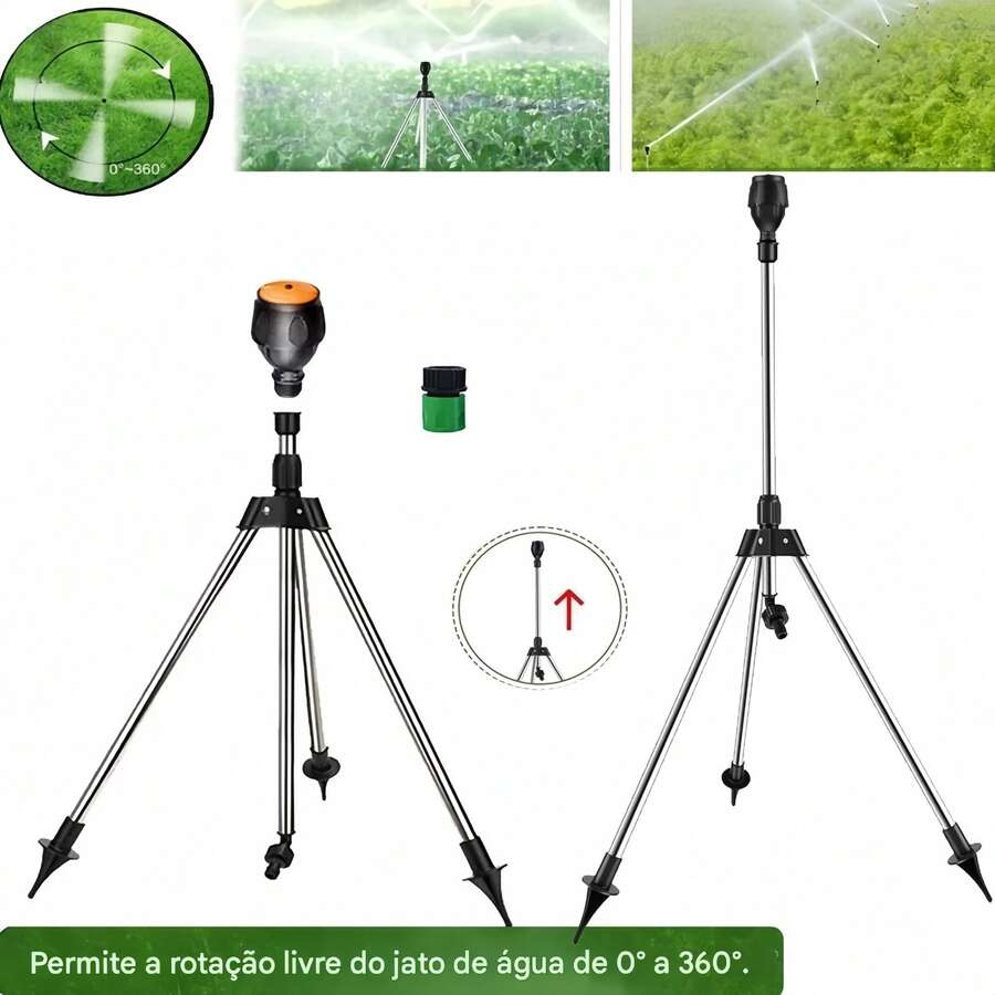 Rotating Tripod Sprinkler, Suitable For Lawns, Gardens And Patios, Provides Automatic 360-Degree Coverage On Both Sides, With A Telescopic Metal Tripod Base. - 黑色 - 查看 1