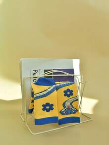 男士中筒蛇纹趣味袜子一双装，男女皆宜的趣味搞怪礼物，舒适多彩，适合日常穿着，四季皆宜，情人节礼物 - 藍色 - 查看 3