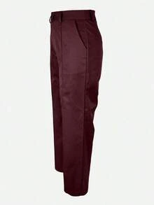 Women's Solid Color Waistless Suit Pants - Zipper Pocket Button Design Elegant Versatile Trousers For Commuting - 酒紅色 - 查看 6