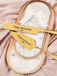 2件套定制不锈钢蛋糕刀套装，可刻字，适用于婚礼、生日、周年纪念、毕业典礼、单身派对、婚礼回礼等场合，多功能，春季系列，精致美学 - 彩色 - 查看 6