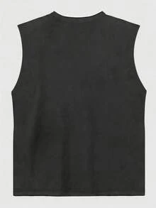 1pc Men's Summer Sun Print Casual Round Neck Tank Top - Dark Grey - View 4