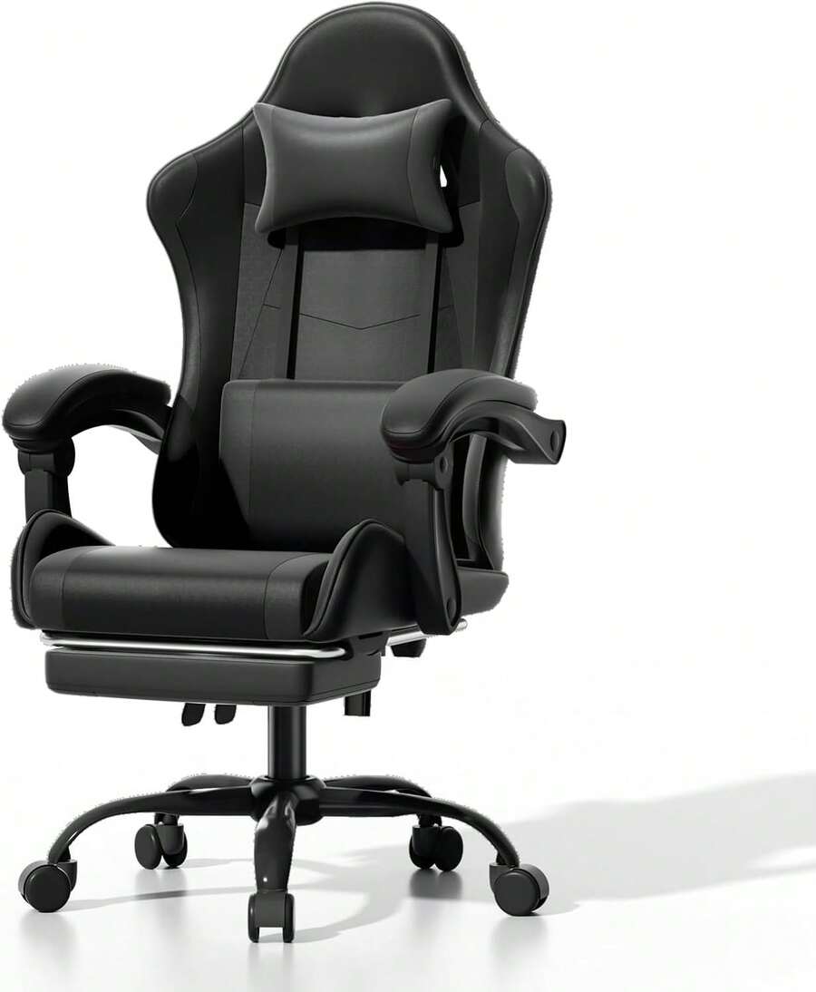 Collection Gaming Chair, Ergonomic Gaming Chair With Footrest & Headrest Lumbar Support, Height Adjustable Swivel Computer Chair Office Chair Adults(Carbon Fiber Black) - màu đen - Xem 1