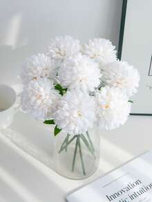 1/6/12个装人造丝菊花球，丝绸花束，适用于家居、花园、婚礼、派对装饰 - 乳白 - 查看 6