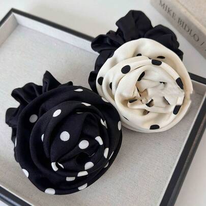 Small Polka Dot 3D Rose Fabric Scrunchie, High Elasticity And Non-Slip, Elegant And Sophisticated Style For Women