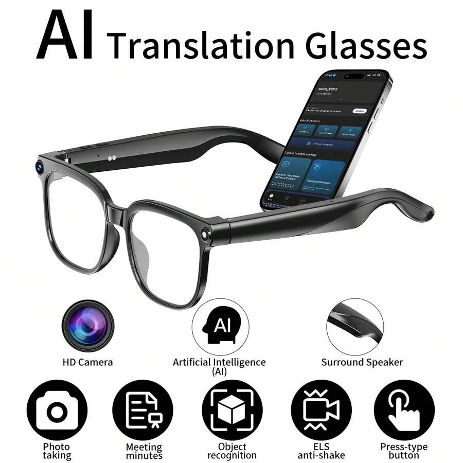 AI Smart Glasses With Camera & AI Assistant (ChatGPT/Doubao) - Real-Time Translation & Object Recognition Glasses, 8MP 4K Recording, /WiFi, TR90 Ultra-Light Design, 8Hrs Battery, Compatible With IOS/Android For For Men/Women, Gift - White - View 1