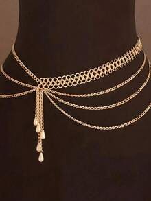 1pc Multi-Layer Chain Tassel Pearl Waist Chain, Suitable For Summer, Autumn, Halloween And Other Occasions - Gold 1 - View 2