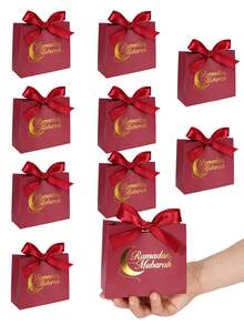 10PCS/1PC/Ramadan Gift Box, Ramadan Ribbon Gift Box Packaging, Can Hold Various Small Items, Eid Al-Adha Packaging Bag, Small Gift Box, Suitable For Festivals, Eid Al-Adha, A Top Choice For Gifting To Friends - Black With Gold Ribbon [Moon Design] - View 10