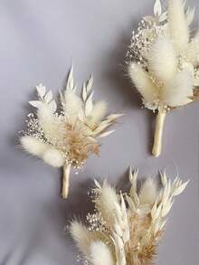 1/2/6/12pcs Bohemian Style Mini Dried Flower Bouquet | Small Vase Floral Arrangement | Desktop Decor | Mailbox Gift - Beige - View 3