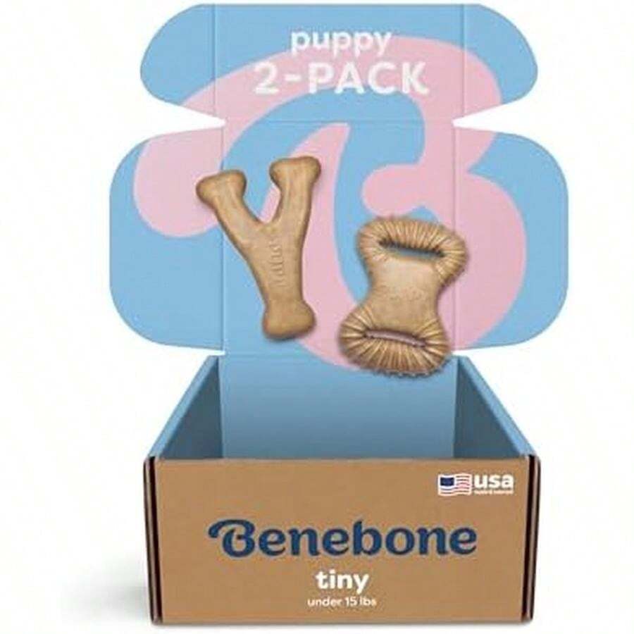 Benebone Puppy 2-Pack Dental Chew/Wishbone Dog Chew Toys, Made In USA, Real Bacon Flavor - Wishbone/Dental - Gà con tí hon - Gói 2 con - Xem 1