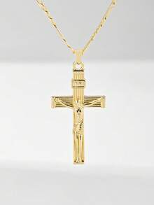 1pc Classic European Style Copper Jesus Cross Pendant Necklace, Limited Edition "Light Of Protection", Suitable As Gift For Christmas, Thanksgiving, Halloween, Mother's Day, Valentine's Day, Friends, Believers, First Holy Communion, Daily Wear And Prayer