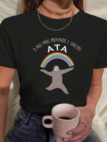 Camiseta Feminina Meu Mais Profundo E Sincero Ata Arco-Íris Fofo Unissex Streetwear Algodão - Preto - Visão 2
