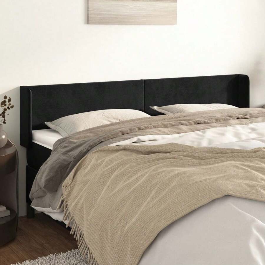 vidaXL Tête de lit con oreilles negro 183x16x78/88 cm terciopelo - Negro - Ver 1