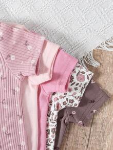 5-Piece Baby Triangle Romper Cotton I Love Mommy Flower Printed Women's Baby Jumpsuit Wrapped Burden Baby Clothes Outfits For Outdoor Use, Daily Home Wear - 中紫紅色 - 查看 6