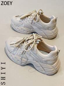 Fashionable Versatile Casual Breathable Thick Sole Sneakers - Beige - View 2