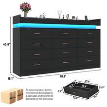 5/12/16 Drawer LED Dresser With USB Powered LED Lights/Charging Station | Modern Chest Of Drawers Storage Cabinet With Power Outout For Bedroom, Entryway - 黑色 - 查看 11