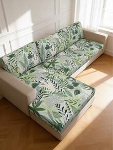 1 pieza Funda de cojín de sofá de seda de leche con estampado de hojas de selva tropical, funda de sofá de alta elasticidad, a prueba de polvo y lavable para todas las estaciones - Multicolor - Ver 1