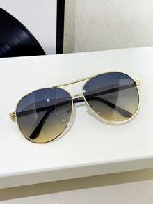 1pc Women's Metal Oval Frame Retro Double Bridge Fashion Pilot Fashion Glasses For Vacation Beach Accessories For Women Glasses Shades - màu vàng lục - Xem 5