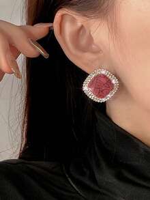 1 Đôi bông tai vuông độc đáo, sang trọng, cổ điển kiểu Pháp, họa tiết hình học nứt vỡ, khảm nhựa, thích hợp cho phụ nữ đi nghỉ mát, dự tiệc, phối đồ thời trang và cao cấp (Họa tiết nứt vỡ ngẫu nhiên) - Nhiều màu - Xem 2