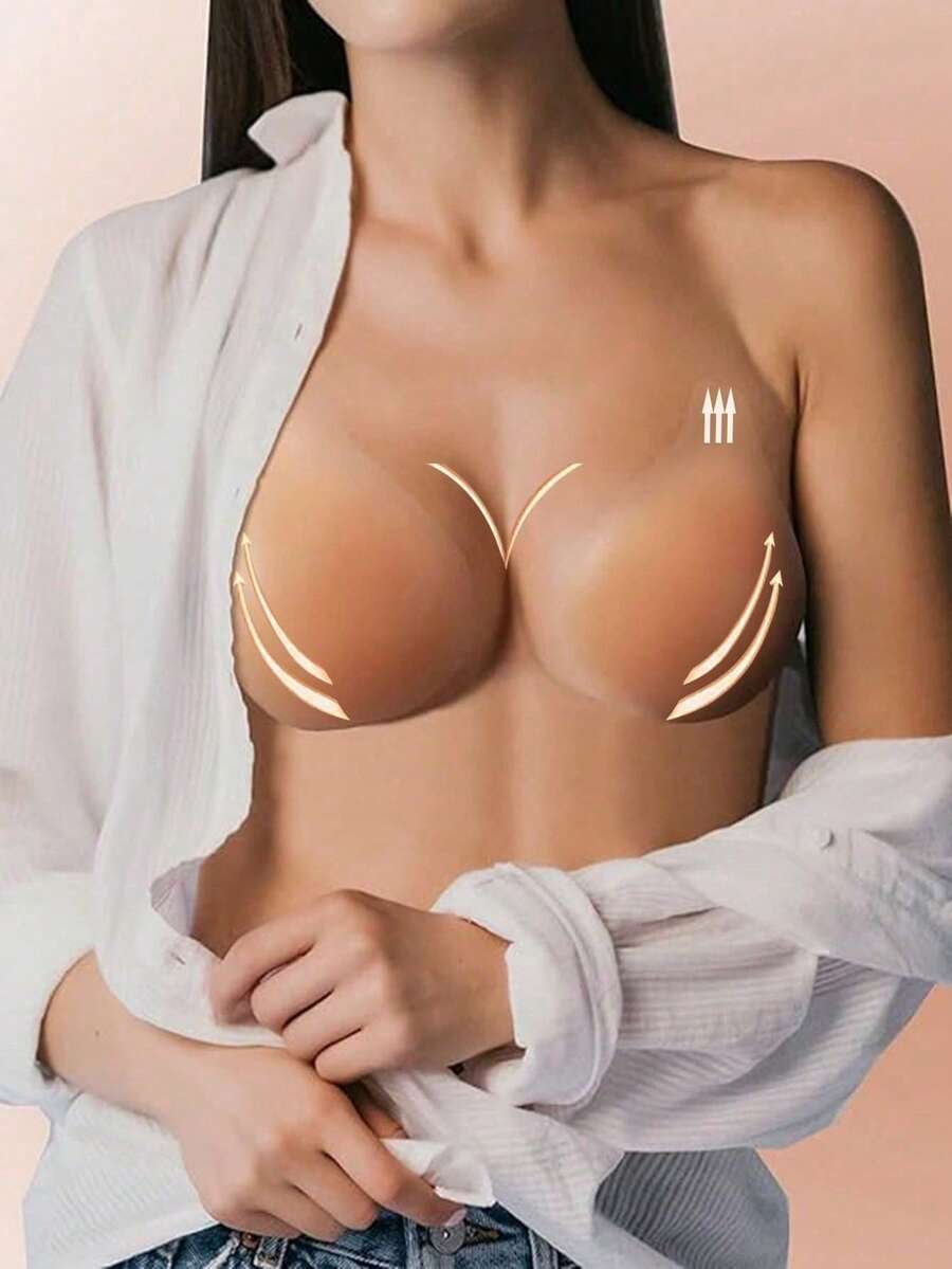 1件新款硅胶隐形文胸，防滑提拉聚拢设计，专为婚纱摄影、无肩带连衣裙、隐形内衣、半身裙、旅行度假等场合设计，可提升乳沟，打造性感胸型。 - 杏色 - 查看 1