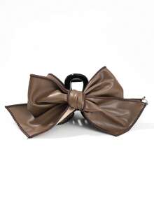 1个女士纯色PU皮革超大蝴蝶结复古优雅发夹，适合正式场合，女士爪夹时尚发饰，优雅发爪，夏季海滩度假 - 彩色 - 查看 13