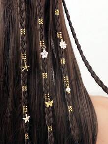 26个女士编发夹，沙滩发饰，个性化夏季假日编发夹，时尚复古，适合日常佩戴，发饰，配饰，编发夹，节日 - 金色 - 查看 1