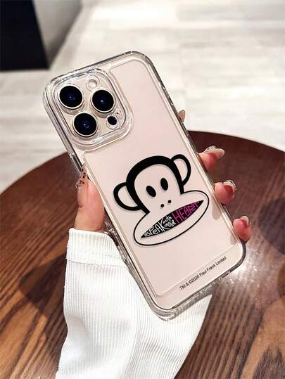  官方授权 Paul Frank 透明太空主题手机壳，全方位防震摄像头保护，猴头字母图案，全新设计，兼容 13/14/15/16/17 Pro Max