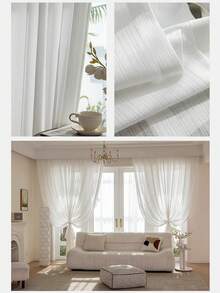 1pc Translucent Curtain With Rod Pocket, Heat Insulation & UV Protection For Bedroom, Balcony, Living Room - White - View 4