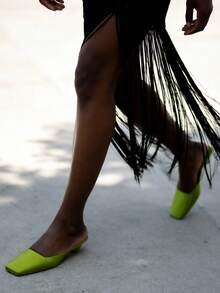 Stain Mules Slingback Pumps For Women Closed Square Toe Kitten Heel Slip On Slides Sandals Luxury Elegant Fashion Shoes - 綠色 - 查看 7