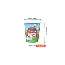 快乐农场25人份一次性餐盘、餐巾纸和杯子，农场主题派对用品，适合生日、婚礼、派对、家庭野餐 - 彩色 - 查看 12