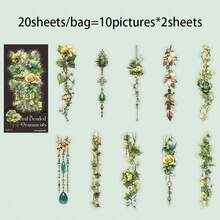 20 Sheets/Bag Stickers, Floral Beadwork Series, Vintage Beautiful Flower Theme PET Long Strip Stickers, Can Be Used As Bookmarks, Scrapbook Supplies, Notebook Accessories, Decorative Items For Photo Framesc - Multicolor - View 15
