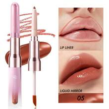 1支二合一双头唇彩唇线笔，高品质唇线笔，镜面妆效持久哑光液体唇膏，防晕染，不沾杯，日常唇妆 - 彩色 - 查看 17