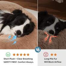 OhGeni 36 Inches Calming Donut Orthopedic Dog &Amp; Cat Bed For Large Pets, Warming Comfort Fluffy Short Pile Fur, Durable Waterproof Machine Washable Removable Cover, Cute Round Bed For Puppy, Camel - MàuA - Xem 2